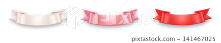 Set of three satin ribbons in white, pink and red on a white background. Set of three satin ribbons in white, pink and red on a white background. 141467025