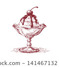 Cherry Ice Cream Dessert Vector Hand Drawn Sundae Illustration Vintage Sweet Food Engraving 141467132