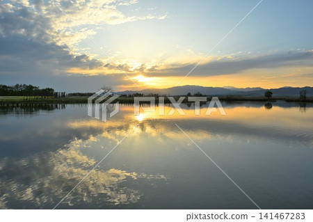 Fukushima Lagoon, shining in the morning sun (Toyosaka, Kita Ward, Niigata City, Niigata Prefecture) 141467283