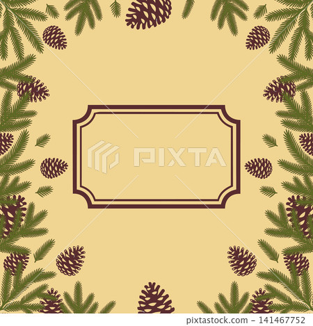 Classic botanical illustration with pine trees elements and a blank label. Classic botanical illustration with pine trees elements and a blank label. 141467752