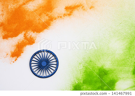 India flag colors with ashoka chakra, celebrating republic day India flag colors with ashoka chakra, celebrating republic day 141467991