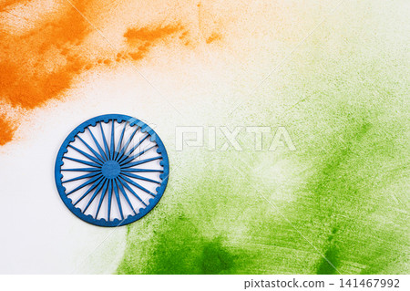 India flag colors background featuring ashoka chakra India flag colors background featuring ashoka chakra 141467992