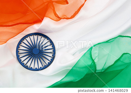 Indian flag tricolor fabric with ashoka chakra symbol 141468029