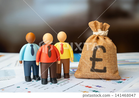 Office workers and the british pound money bag. Salaries and bonuses. Cost of hiring new employees, training, and professional development. Profit generated by subordinates. Office workers and the british pound money bag. Salaries and bonuses. Cost of hiring new employees, training, and professional development. Profit generated by subordinates. 141468047