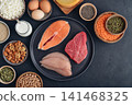 Healthy balanced nutrition with animal and plant based protein sources. 141468325