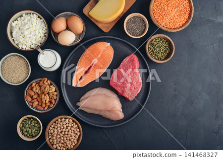 Healthy balanced nutrition with animal and plant based protein sources. Healthy balanced nutrition with animal and plant based protein sources. 141468327
