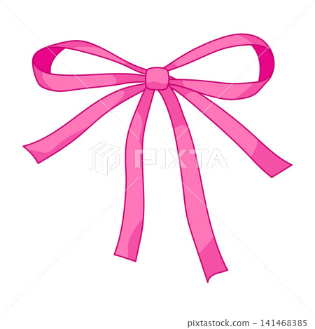 Satin decor bow illustration. Ribbon with knot for gift card and design. Satin decor bow illustration. Ribbon with knot for gift card and design. 141468385