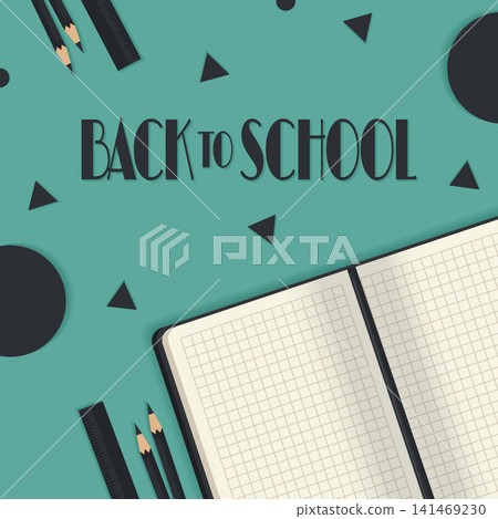 back to school square composition with notebook and pencils vector illustration. back to school square composition with notebook and pencils vector illustration. 141469230