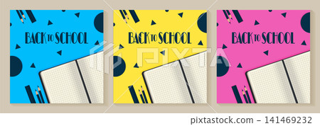 back to school set of square banners with colorful backgrounds vector illustration. back to school set of square banners with colorful backgrounds vector illustration. 141469232