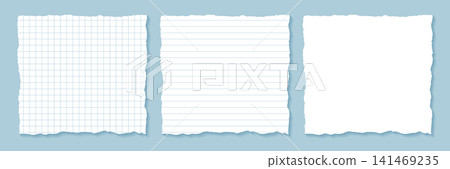 set of torn paper sheets grid lined and blank pages vector illustration. set of torn paper sheets grid lined and blank pages vector illustration. 141469235