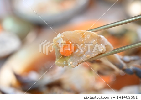 Traditional Korean Soy Sauce Marinated Raw Crab Traditional Korean Soy Sauce Marinated Raw Crab 141469661
