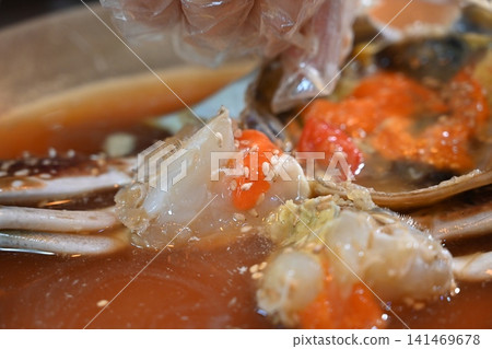 Traditional Korean Soy Sauce Marinated Raw Crab Traditional Korean Soy Sauce Marinated Raw Crab 141469678
