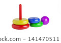 Colorful Stacking Ring Toy with More Rings Removed on White Background, Educational Toddler Toy 141470511