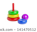 Colorful Stacking Ring Toy Partially Disassembled on White Background, Educational Toddler Toy 141470512