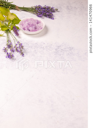 Relaxing lavender bath salts with fresh herbs Relaxing lavender bath salts with fresh herbs 141470966