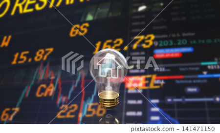 Smart Home Investment Concept with Digital Financial Market Data 3d render. Smart Home Investment Concept with Digital Financial Market Data 3d render. 141471150
