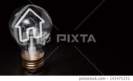 Creative Light Bulb with House and Briefcase Symbol 3d render. Creative Light Bulb with House and Briefcase Symbol 3d render. 141471151