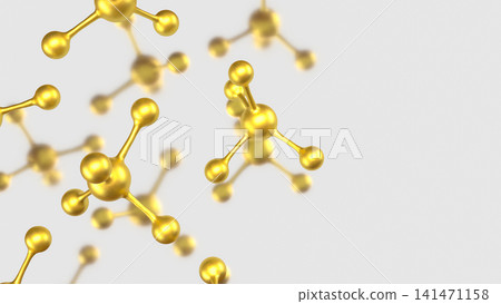 Golden Molecular Structures on Minimal White Scientific Background 3d render. 141471158