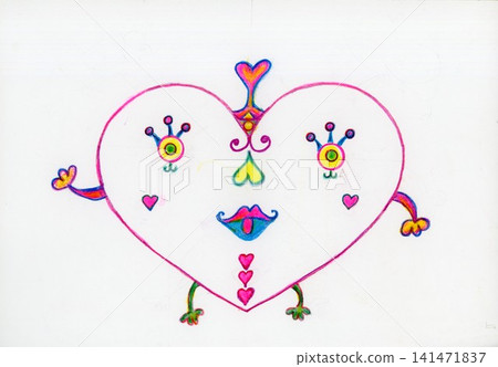 Heart-shaped mascot idol colored pencil illustration Heart-shaped mascot idol colored pencil illustration 141471837