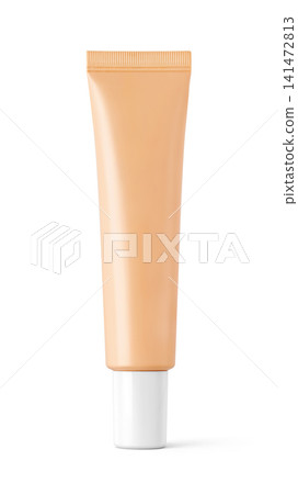 Blank beige plastic cosmetic tube mockup with white cap for foundation cream lotion packaging design Blank beige plastic cosmetic tube mockup with white cap for foundation cream lotion packaging design 141472813