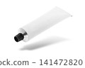 Blank white aluminum cosmetic tube mockup with black cap floating for ointment cream packaging design 141472820