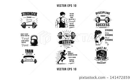 Motivational Gym Quote Typography Bundle Design Motivational Gym Quote Typography Bundle Design 141472859