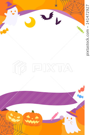 Halloween-themed frame with a vibrant orange background (vertical) Halloween-themed frame with a vibrant orange background (vertical) 141472927