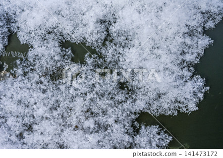 Snowflakes forming on the surface of the car. When extremely cold water droplets freeze directly around microscopic particles like dust or pollen in subfreezing clouds. Snowflakes forming on the surface of the car. When extremely cold water droplets freeze directly around microscopic particles like dust or pollen in subfreezing clouds. 141473172