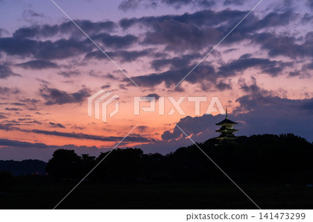 備中國分寺的五重塔與傍晚的天空 備中國分寺的五重塔與傍晚的天空 141473299