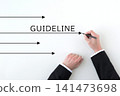 A businessman's hand drawing guideline text and arrows with a pen. 141473698