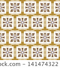 Seamless repeating classical pattern with Greek leaf palmette, meander border,  geometric tile in gold, white, black. Patterns of Greece and ancient Rome. Antique border from Greek. An ornate 141474322