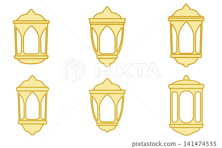 A set of simple, gold-colored lantern illustrations. A set of simple, gold-colored lantern illustrations. 141474535