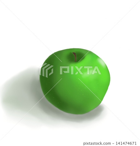 Hand drawn fresh green apple illustration with shadow isolated on white background Hand drawn fresh green apple illustration with shadow isolated on white background 141474671