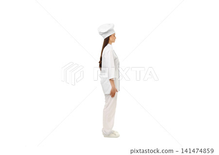 Chef in white attire looks professional, isolated on white, PNG Chef in white attire looks professional, isolated on white, PNG 141474859