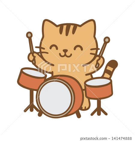 cute cat playing drums cute cat playing drums 141474888