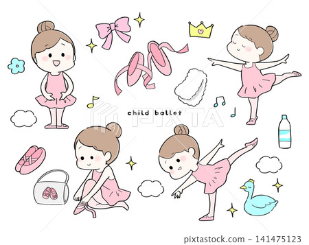 A set of illustrations of a girl dancing ballet. A set of illustrations of a girl dancing ballet. 141475123