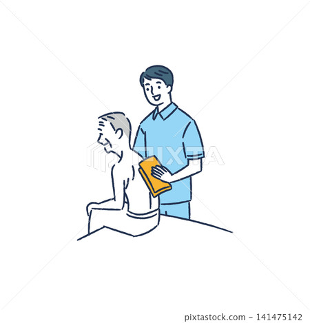 男性工作人員協助老年男性進行個人衛生照護。 男性工作人員協助老年男性進行個人衛生照護。 141475142