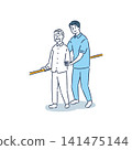 Male staff assist elderly men with walking. 141475144
