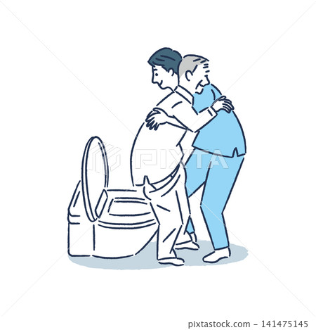 男性工作人員協助老年男性使用洗手間。 男性工作人員協助老年男性使用洗手間。 141475145