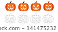 Set of Halloween Jack-o'-Lantern Pumpkins and Line Art Outlines 141475232