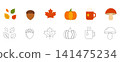 Set of Autumn Seasonal Icons in Color and Line Art 141475234