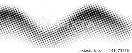 Black dotted grit sand flow pattern wallpaper. Comic halftone curved wave background. Grunge pop art gradient swoosh element overlay. Rasterized pixelated halfton grain backdrop. Vector wavy noise bg 141475286