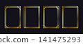 Thin Art deco style golden frame set. Gold metallic rectangle border collection. Shining rectangular A4 frame bundle. Vector luxury glowing shiny boarder element pack for photo, cadre, poster, card 141475293
