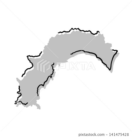 Silhouette illustration of a map of Kochi Prefecture | Gray, hand-drawn style, line art Silhouette illustration of a map of Kochi Prefecture | Gray, hand-drawn style, line art 141475428