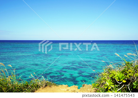 沖繩美麗的碧綠大海和蔚藍天空 141475543