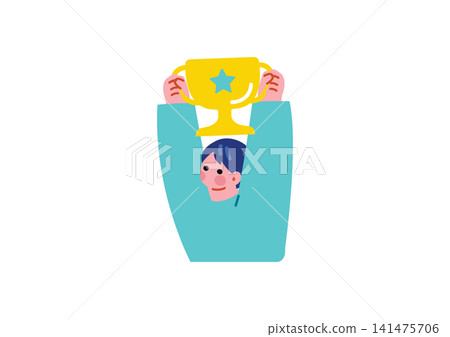 Illustration of a businessman holding a trophy Illustration of a businessman holding a trophy 141475706