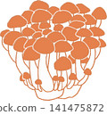 Cute, hand-drawn, monochrome, simple illustration of a shimeji mushroom (mushroom, vegetable, Japanese style, stamp style) 141475872