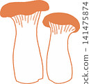Cute, hand-drawn style, monochrome, simple illustration of an eringi mushroom (mushroom, vegetable, Japanese style, stamp style) 141475874