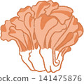Cute, hand-drawn, monochrome, simple illustration of a maitake mushroom (mushroom, vegetable, Japanese style, stamp style) 141475876