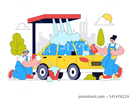 Car Wash Vector Illustration Featuring Professional Vehicle Cleaning Service, Automatic Washing Station, Foam Cleaning, Car Care, and Transportation Car Wash Vector Illustration Featuring Professional Vehicle Cleaning Service, Automatic Washing Station, Foam Cleaning, Car Care, and Transportation 141476229